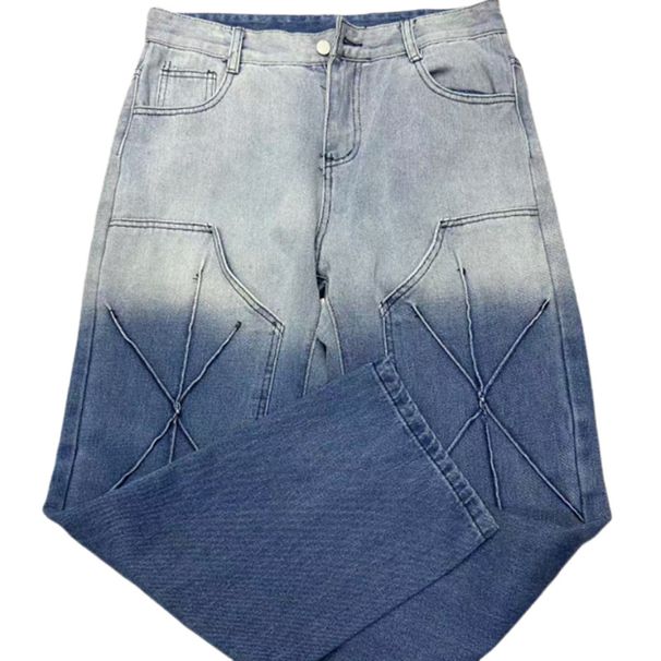 Men's Clothing High Street Retro Washed Light Color Contrast Thick Material Men's Jeans Straight Loose Drape Cross Border Jeans_mkmklike.com