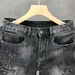 Men's Slim Fit Embroidered Denim Shorts 5 Point Trendy Handsome Riding Pants New Style Thin Summer_mkmklike.com