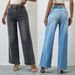 "High Waisted Straight Leg Jeans For Women – Stretch Denim Pants With Comfort Fit (Dark Gray/Light Blue/Dark Blue, Sizes S-XL)"_mkmklike.com