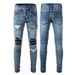 American High Street Trendy Jeans Trendy Brand Men's Ripped Patch Beggar Jeans Men's Jeans 612_mkmklike.com