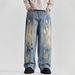 Unisex American High Street Straight Leg Jeans Graffiti Print Loose Fit Retro Trendy Pants Stylish Summer Cross Border E Commerce_mkmklike.com