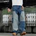 Men's Color Blocked Patchwork Jeans High Street Style Loose Straight Leg Wide Leg Trousers Autumn Trendy Retro Cool Design_mkmklike.com