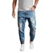 Summer New Ripped Jeans Men's 9-point Trendy Brand Patch Mid-waist Large Size Thin Denim Nine-point Pants Men's Fat_mkmklike.com