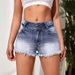 Women's Clothing Trendy Ripped Denim Shorts High Waist Washed Denim Hot Pants_mkmklike.com