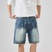 Men's Denim Shorts Trendy High Street Washed Retro Loose Fit Five Point Pants Summer_mkmklike.com