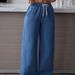 Women's Clothing High-Waisted Wide-Leg Pants Drawstring Elastic Waist Jeans Suitable_mkmklike.com