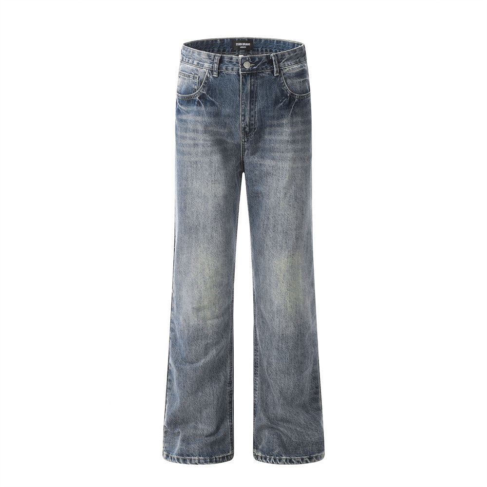 Men's Clothing Retro Washed Distressed Jeans For Men Trendy Loose Casual Straight Trousers Slim Flared_mkmklike.com
