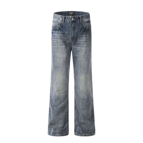 Men's Clothing Retro Washed Distressed Jeans For Men Trendy Loose Casual Straight Trousers Slim Flared_mkmklike.com