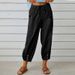 Women's high-waist buttoned cotton pants cropped pants wide-leg women's pants_mkmklike.com