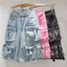 Women's Clothing Multi Pocket Washed Distressed Cropped Denim Shorts For Women Summer Loose Casual Wide Leg Workwear Cropped Trousers_mkmklike.com