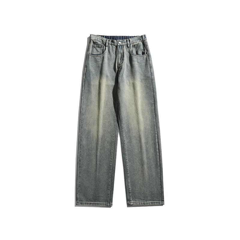 Men's Fleece-Lined Vintage Jeans – High Street Loose Fit Straight Leg Pants With Slight Flare For Winter_mkmklike.com