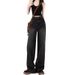 Washed Distressed Petite Women's Jeans, Loose Long Summer High-waisted Wide-leg Pants, Slimming Trendy Pants_mkmklike.com
