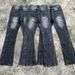Men's Clothing Retro Black Bamboo Cotton Faded Lightning Pattern Washed Old Flared Jeans For Men And Women_mkmklike.com