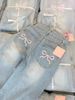 New 2025 Women's Designer Bow Embroidered Jeans High-Waisted Straight-Leg Summer Retro Wide-Leg Pants Casual Cotton Fashion_mkmklike.com