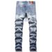 New 2023 Punk Jeans With Perforated Patch Cotton Small Straight Fit Mid Waist Men's Pants_mkmklike.com
