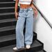 Women's High-Waisted Straight Leg Jeans Rhinestone Ins Style Washed Light/Dark Blue Casual Fashion Spring/Summer Full-Length Denim_mkmklike.com