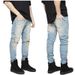 Men's High Street Slim Fit Jeans European American Kanye West Style Large Ripped Knee Elastic mid Waist Long Pants Trendy Black Blue_mkmklike.com