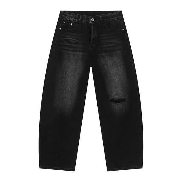 Men's Distressed Streetwear Jeans – Raw Hem Relaxed Fit Vintage Washed Denim Pants With Knee Slits & Bleach Splatter (S-XL, Mid-Rise, Zip Fly)_mkmklike.com