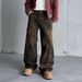 Vintage Washed Men's Relaxed Fit Straight Leg Jeans With Hand-Painted Graffiti Details In Retro Brown_mkmklike.com