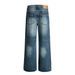 Color-Block Washed Denim Straight-Leg Men's American High Street Design Stitched Loose Wide-Leg Pants_mkmklike.com
