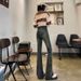Cement Gray Flared Jeans Women, Spring And Autumn 2024 New Style, High-waisted, Slim-fit, Stretchy Bell-bottom Pants For_mkmklike.com