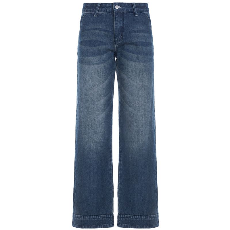 Fashion Washed Buttons Jeans For Women Loose Low Rise Basic Trousers Chic Style Pockets Straight Leg Denim Pants New_mkmklike.com