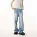 Men's Clothing New Korean Light Washed White Elastic Waist Straight Loose Denim Pants Trendy_mkmklike.com