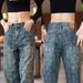 Men's Patterned Denim Jeans Loose Fitting Wide Leg Pants Stylish Versatile American Style Casual Drape for Spring Summer_mkmklike.com