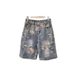 Rose Ripped Denim Shorts Men's Summer Thin Design Niche Pants American High Street Straight Five-point Pants_mkmklike.com