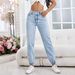 Women's Slim Fit Straight Leg Jeans – Classic Blue Denim Pants – High Waist Cotton Trousers_mkmklike.com