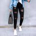 Women High Waisted Ripped Leggings Women Slim Fit Holes Trousers Pencil Pants Casual Fashion Clothing_mkmklike.com