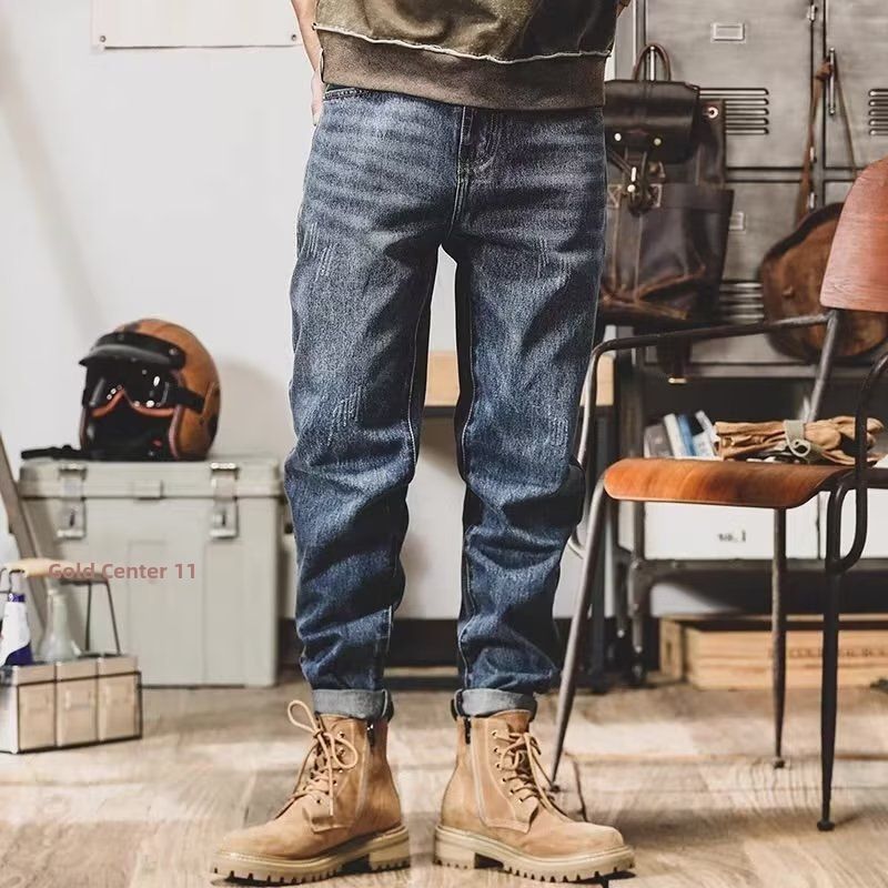 Men's Slim Fit Stretch Denim Jeans - Summer Lightweight Skinny Ankle Pants With Classic Blue Wash_mkmklike.com