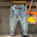 Men's Clothing Retro Nine Point Jeans Men's Trendy Brand Slim Fitting Skinny Spring And Autumn Style Handsome Print Casual 9 Pants_mkmklike.com