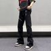 Men's Distressed Black Wide-Leg Jeans Dark Streetwear Grunge Aesthetic Multi-Zipper Design Polyester Urban Fashion_mkmklike.com