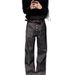 Men's Vintage Black Washed Distressed Wide-Leg Jeans – Oversized Drop-Crotch & Relaxed Fit, Cotton Blend (Sizes S-3xl)_mkmklike.com