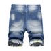 Men's Blue Distressed Ripped Denim Shorts Summer Style Trendy Versatile Straight Leg mid Length Outer Size Available_mkmklike.com