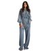 Trendy Oversized Denim Shirt & Trousers Set With Button-Down & Tie Details | Women's Casual Chic Outfit_mkmklike.com