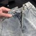 Oblique-cut Jeans Men's Spring And Autumn Ruffian Handsome Design Pants American High Street Straight Casual Slightly Elongated Pants_mkmklike.com