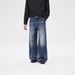 Vintage High-Waisted Relaxed Fit Jeans For Men - Distressed Washed Denim Pants With Multiple Pockets, Straight Leg, No Stretch, Classic Blue_mkmklike.com