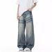 Men's Clothing Light Blue Flared Jeans For Men Autumn Trendy Brand Loose Washed Pants High Street Straight Scimitar Pants_mkmklike.com