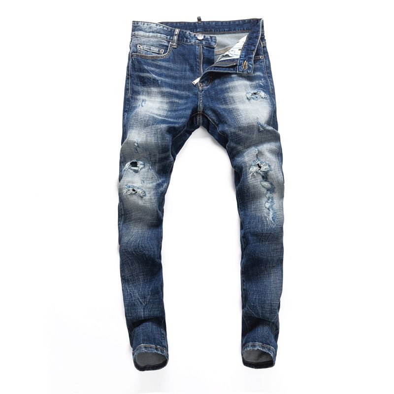 Men's Trendy Ripped Skinny Jeans American Street Style Distressed Washed Vintage Slightly Stretchy Slim Fit Jeans_mkmklike.com