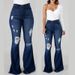 K European And American Internet Celebrity High Stretch Ripped Jeans, High Waisted Flared Pants_mkmklike.com