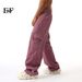 EF JEANS | 2024 New Vintage Simple Large Pocket Color Semi-elastic Waist Overalls Fresh Purple Jeans_mkmklike.com