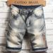 Men's Summer Thin Denim Shorts Loose Straight Leg Retro Patchwork Stretch 5 Point New Style_mkmklike.com