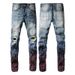 Men's Clothing American Fashion Brand Digital Printing Coconut Tree Pattern Spray Paint Hole Jeans Men's Elastic Slim Hole Jeans 6597_mkmklike.com