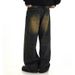 Men's Retro Distressed Washed Yellow Mud-Dyed Loose Straight Jeans High Street Mid Waist Floor-Length Pants_mkmklike.com