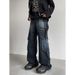 Heavy Industry Deconstruction And Splicing Jeans Men's American High Street Vibe Fan Can Buckle Wide Leg Pockets Tooling Trousers_mkmklike.com