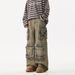 BTSG American Washed Worn Out Wasteland Style Multi Pocket Jeans, Men's And Women's Loose Wide Leg Workwear, Floor Pants_mkmklike.com