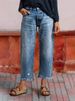 K Cowboy Women's Loose Straight Leg Pants With Torn Edges And Holes_mkmklike.com