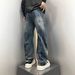 Men's American Style Japanese Inspired Wide Leg Pants Trendy Patchwork Loose Straight Leg Jeans Retro Washed for Spring And Autumn_mkmklike.com